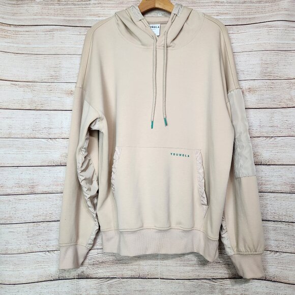 YoungLA Hoodie Sweatshirt Men's Medium Cream 521 Goat Graphic Spell Out Logo - Picture 1 of 16